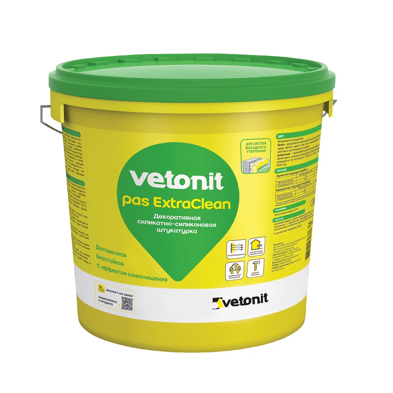 Штукатурка акриловая Vetonit Pas ExtraClean шуба 2 мм, база А100 белая (25 кг)