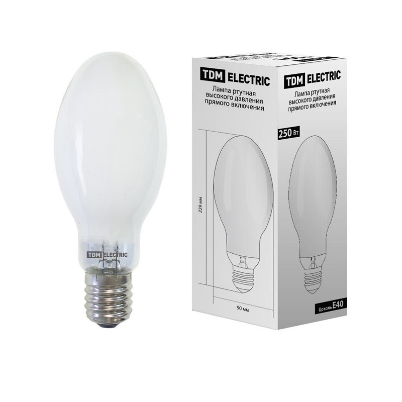 Лампа ртутная высокого давления E40, 250Вт, 230В, L/d=225/91мм (ДРВ)