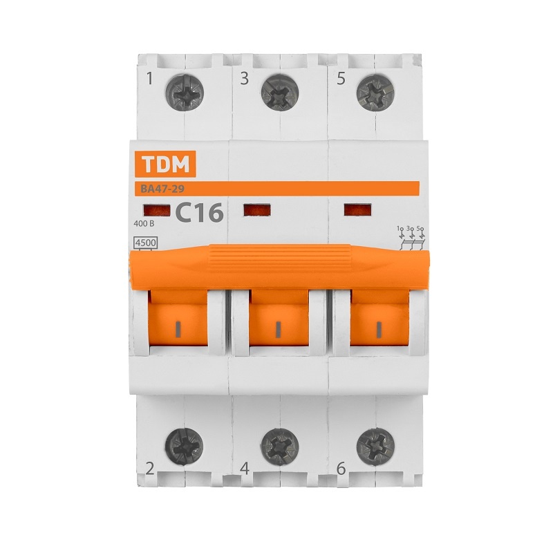 Выключатель автоматический TDM ВА 47-29, 4,5кА, С 16А, 3П