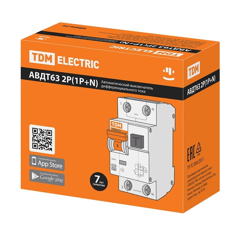 Автомат дифференциальный TDM АВДТ 63 6 кА, С 25А, 30 мА, тип А, 1P+N