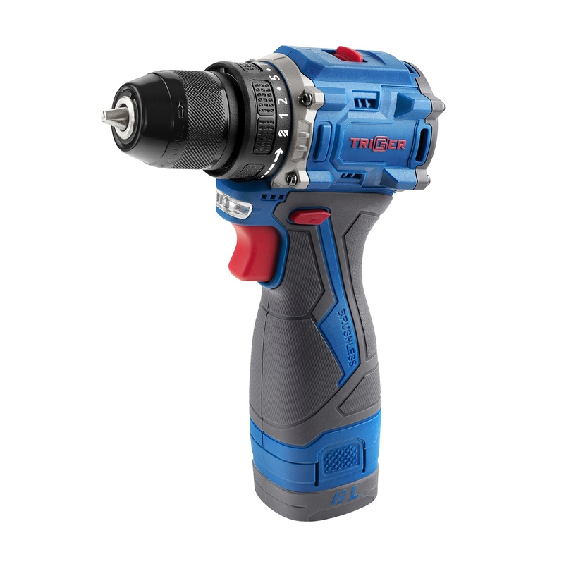 Дрель-шуруповерт Trigger 20130, бесщеточная, 14,4V, 10 мм, 35 Нм, 2 аккумулятора Li-ion (2Ач), кейс