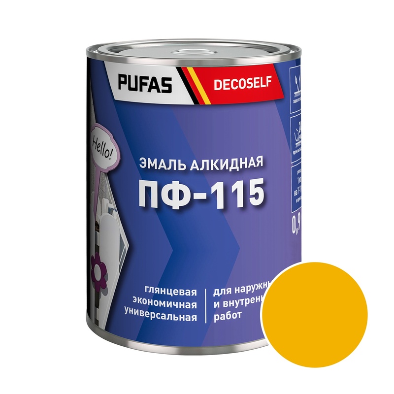 Эмаль Pufas Decoself ПФ-115 желтая (0,9 кг)