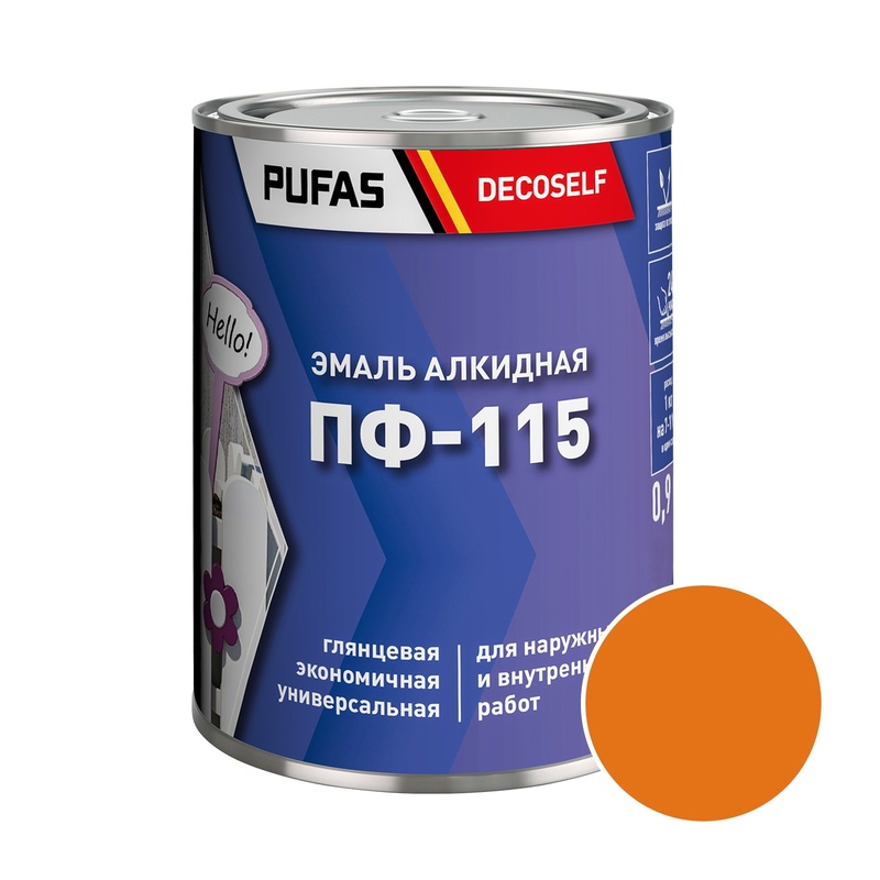 Эмаль Pufas Decoself ПФ-115 оранжевая (0,9 кг)